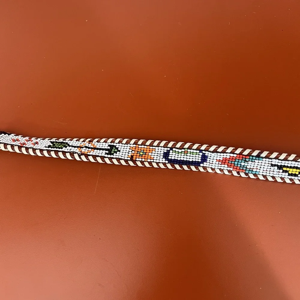 Vintage Leather Belt Child Toddler Southwest Beaded Eagle Seed Bead 30 inch